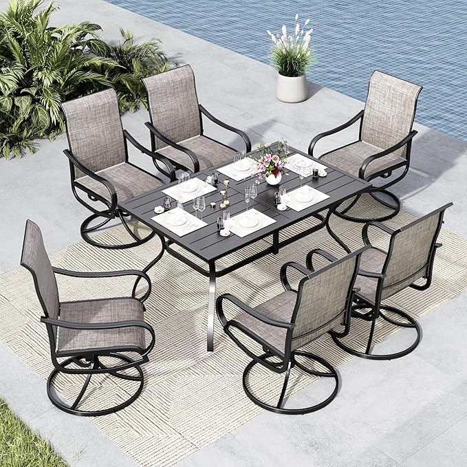 MFSTUDIO Outdoor Swivel Patio Chairs Set of 6, Patio Dining Chairs with Breathable Textilene Fabric & Metal Frame, Weather-Resistant Outdoor Furniture Chairs for Deck, Backyard, Lawn,Garden