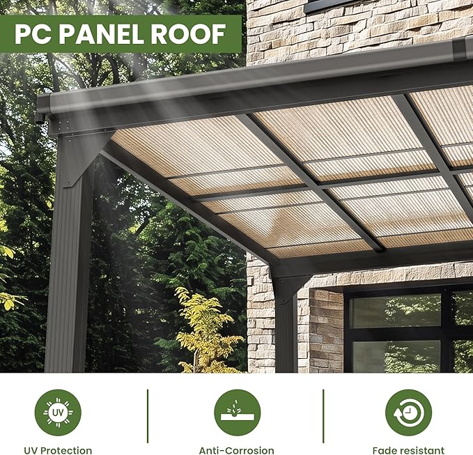 10 * 10FT Pergola,Outdoor Gazebo,Hardtop Lean to Gazebo,Wall Mounted Pergola,Pergolas Gazebos Clearance,Aluminum Frame Pergola,UV Resistant Patio Roof,Patio Awnings for Porch,Lawn,Backyard