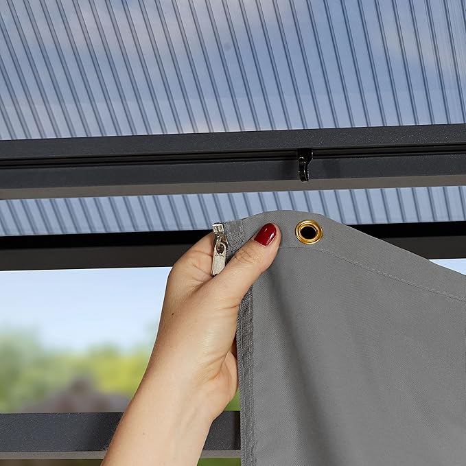 TOOLPORT Hardtop Gazebo 13x13 ft with Aluminum Frame and Approx. 8 mm Polycarbonate Roof - Side Panels in Gray