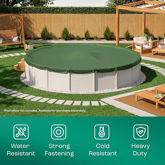 Yankee Emerald Series Pool Covers for Above Ground Pools | Round 21 ft Swimming Pool Cover w/Steel-Core Cable, Winch for Winterization | 9 mil Medium-Thickness for Off-Season, On-Season Protection