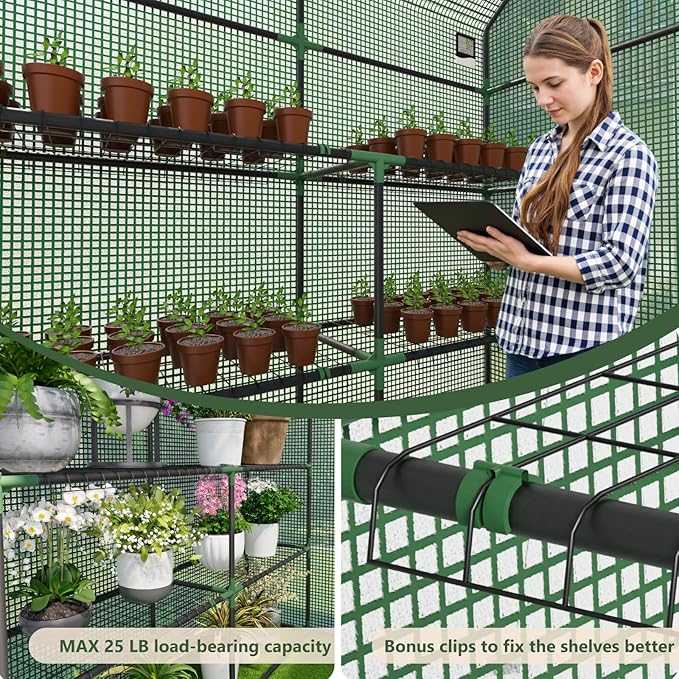 Greenhouse for Outdoors, Small Greenhouse, Walk-in Greenhouses with 3 Tiers 8 Shelves, PE Cover, Heavy Duty Plant Greenhouses for Garden and Backyard