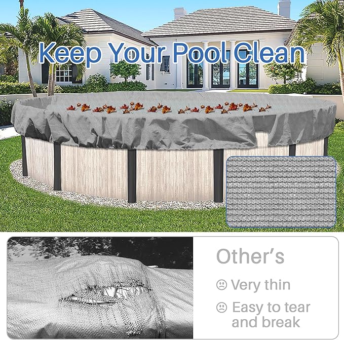 ECOOPTS Round Pool Cover for Above Ground Pools, Swimming Pool Cover Protector Winter Safety Cover (10 ft, Light Grey)