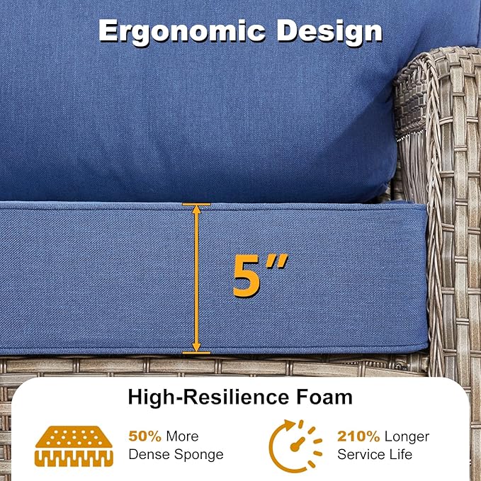 Patio Furniture Sets, 6 Pieces Wicker Outdoor Furniture with Patio Sidetables - 360 Degree Swivel Rocking Chairs and Rattan Side Table for Garden, Porch, Backyard, Blue/Gray Wicker
