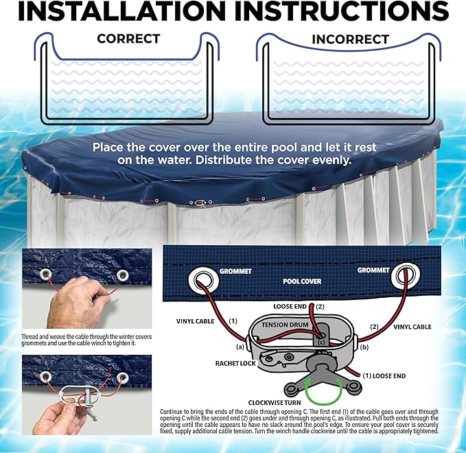 18 x 34 ft Oval Pool Covers for Above Ground Pools, Oval Winter Pool Cover, Swimming Pool Cover, Keeps Out Debris, Cold and UV Resistant, Supreme Mesh, Navy Blue