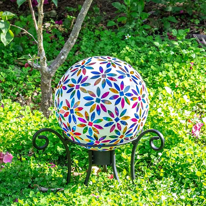 VCUTEKA Gazing Ball, Glass Mosaic Gazing Balls Sphere for Garden Lawn Outdoor Ornament Yard Decorative, 10-Inch, Multicolor