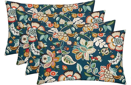RSH DECOR: Lumbar Throw Pillows Set of 4 | 20” x 12" | All-Weather Spun Fabric | Water and Fade-Resistant | Outdoor Support Pillows for Patio Furniture | Telfair Peacock