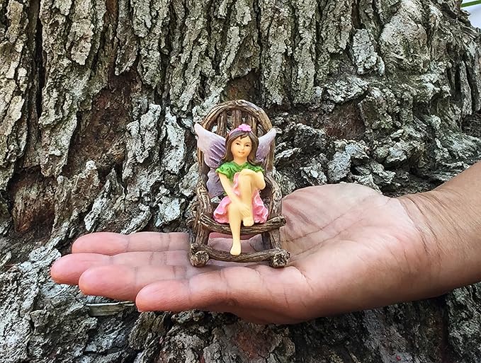 GlitZGlam Miniature Fairy Garden Furniture 3-Piece: Rustic Wood Bench, Rocking Chair and Miniature Table for The Garden Fairies