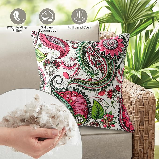 Outdoor Pillows Set of 2, 26''×26''Waterproof Throw Pillow for Patio Furniture, Feathers and Down Filled Outside Decorative Pillows Inserts for Garden, Porch Swing, Couch and Sofa