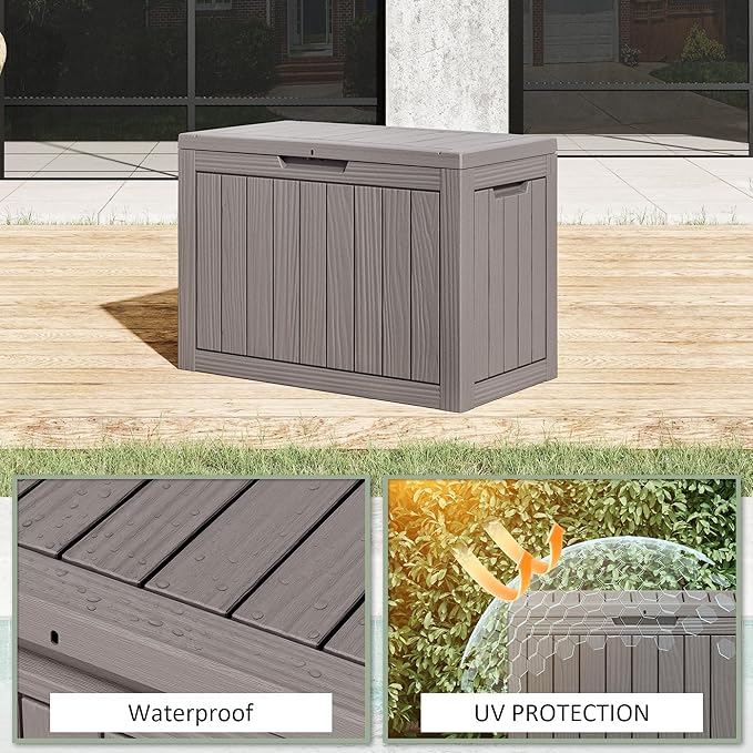 NUNU LAB Outdoor Storage Box, 45 Gallon Outside Deck Box Waterproof, Gray
