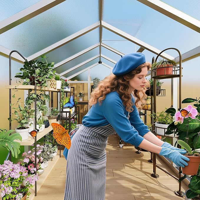 6x10 ft Greenhouse for Outdoors, Polycarbonate Greenhouse with Roof Vent, Ground Nails, Lockable Push Door, Aluminum Large Walk-in Green House for Outside Garden Backyard, Patio, Lawn, Silver