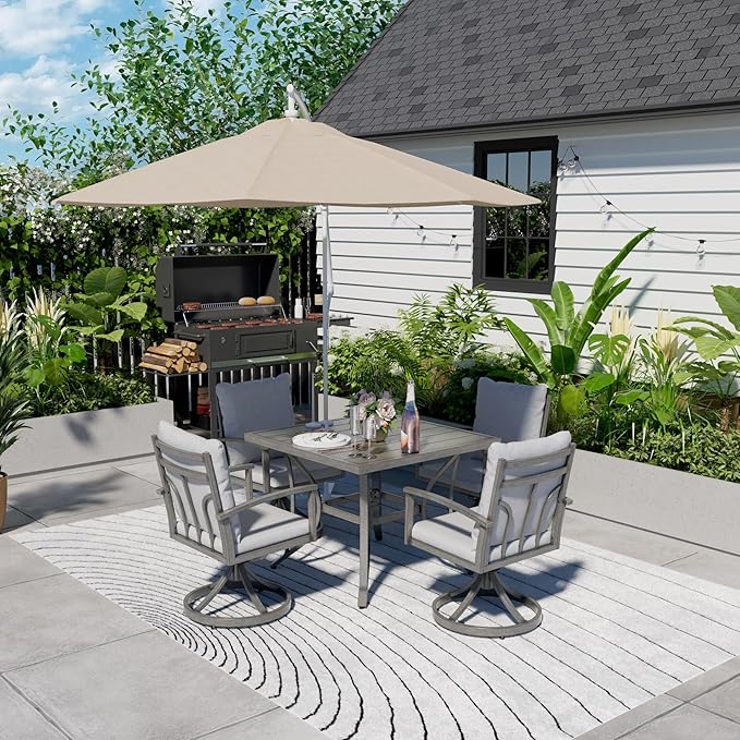 HAPPATIO 5-Piece Patio Outdoor Dining Set - All Aluminum Outdoor Patio Table and Chairs Set for 4 includes 1 Square Dining Table and 4 Swivel Dining Chairs, Patio Outdoor Dining Set for Lawn or Garden