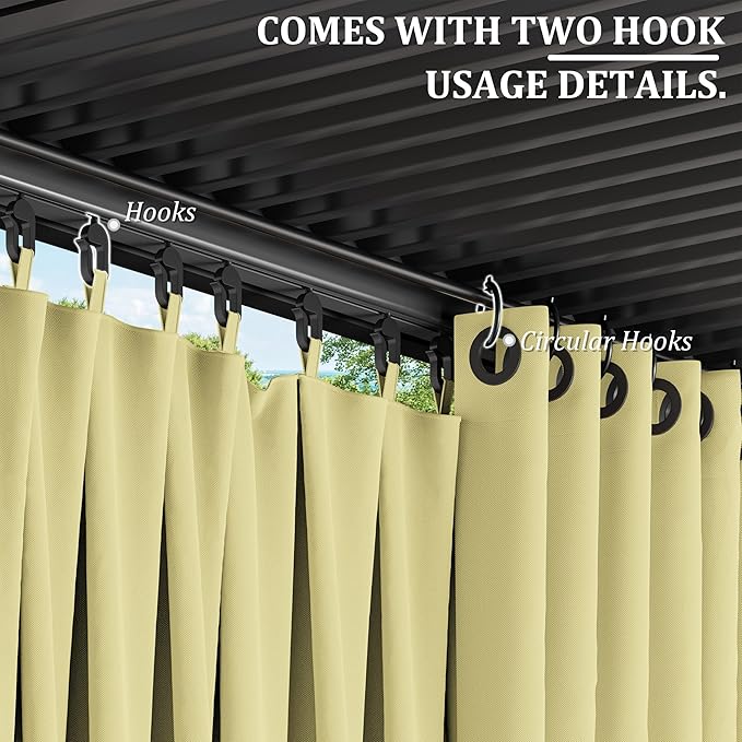 Gazebo Universal Replacement Privacy Curtain,12'×20' Gazebo Outdoor Waterproof Curtains, 4-Panels Sidewall Curtains with Double Zipper for Patio Canopy, Garden and Backyard (Curtain Only)