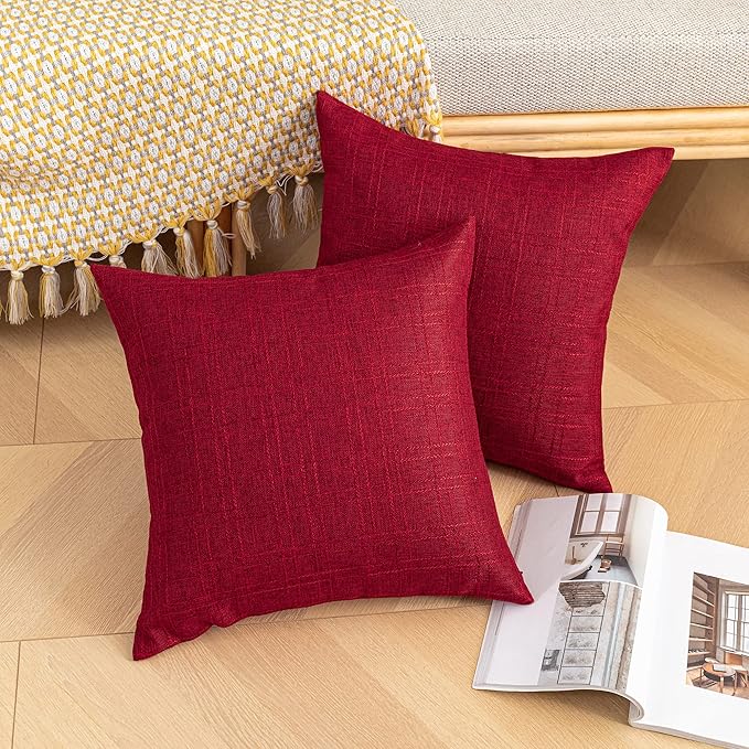 Kevin Textile Pack of 2 Decorative Outdoor Waterproof Throw Pillow Covers Checkered Pillowcases Classic Cushion Cases for Patio Couch Bench 16 x 16 Inch Red