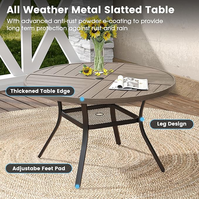 DIFY 5 Pieces Outdoor Patio Dining Set, 4 Grey Textilene Swivel Dining Chairs and 40.6" Grey Wood-Like Round Metal Dining Table, Outdoor Table and Chairs