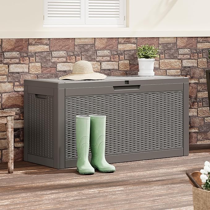 Outdoor Storage Box, 60 Gallon Outside Deck Box Waterproof,Resin Outdoor Storage Cabinet With Lockable Lid,Backyard Storage Bench For Garden Tools,Patio Cushions, Pool Tools, Package Delivery