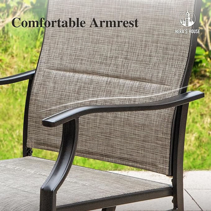 HERA'S HOUSE Patio Outdoor Swivel High-Back Rocking Chairs of 2, Outdoor Dining Chairs with All Weather Textilene Fabric,Wide Metal Armrests for Lawn, Porch or Garden