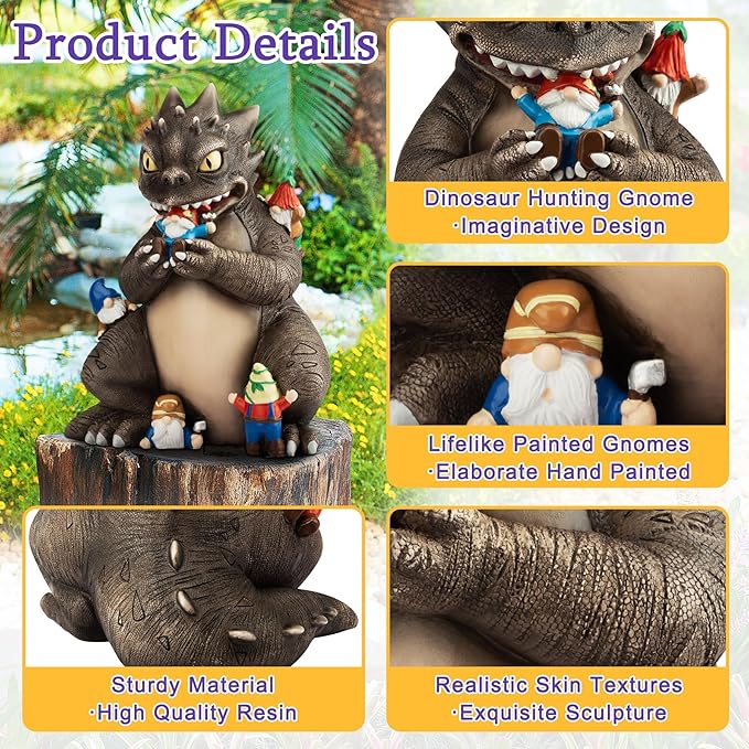 Garden Decor Statue, Dinosaur Eating Gnomes Garden Statues Outdoor Decor, Funny Monster Gnome Figurine Outside Clearance for Patio Yard Decorations Gift