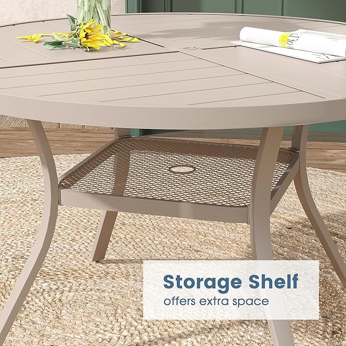 DIFY 5 Pieces Outdoor Patio Dining Set, 4 Sandshell Textilene Swivel Dining Chairs and 40.6" Sandshell Round Metal Dining Table, Outdoor Table and Chairs