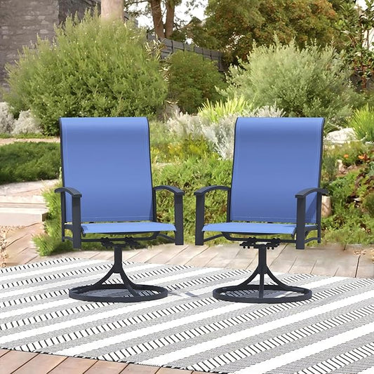 Patio Swivel Chairs Set of 2, Outdoor Swivel Chairs with Armrest, High Back Patio Chair with Metal Frame, All-Weather Outdoor Dining Chair for Deck, Porch and Lawn, Blue