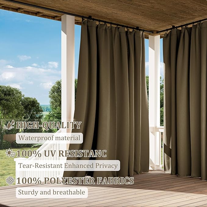 Gazebo Universal Replacement Privacy Curtain,10'×13' Gazebo Outdoor Waterproof Curtains, 4-Panels Sidewall Curtains with Double Zipper for Patio Canopy, Garden and Backyard (Curtain Only)