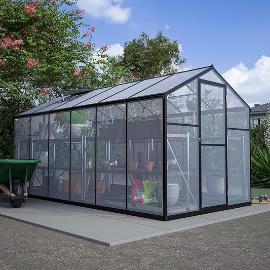 KEIKI 6x12 FT Greenhouse for Outdoors, Heavy Duty Polycarbonate Greenhouse, Large Walk-in Green House with Double Doors and Two Ventilation Windows for Outside Green House Garden Backyard
