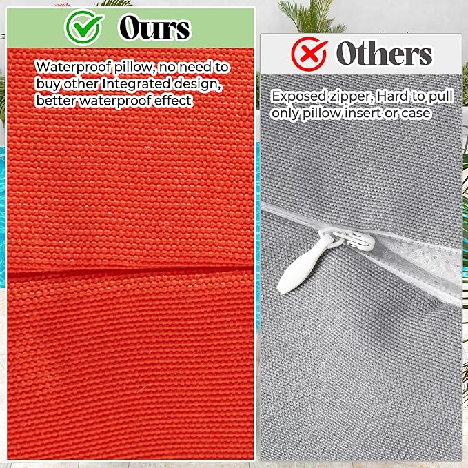WOLKI Waterproof Outdoor Pillows 22x22 Feather and Down Filled Throw Pillow for Patio Furniture, Outside Decorative Pillow Set of 2 Orange