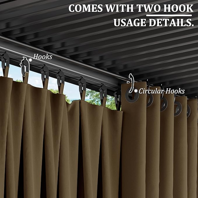 Gazebo Universal Replacement Privacy Curtain,12'×20' Gazebo Outdoor Waterproof Curtains, 4-Panels Sidewall Curtains with Double Zipper for Patio Canopy, Garden and Backyard (Curtain Only)