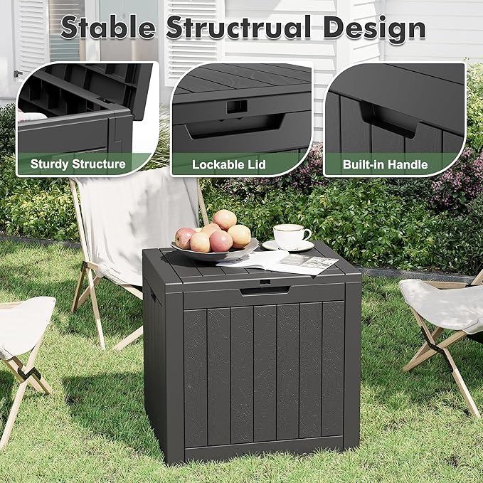 31 Gallon Deck Box Large Outdoor Storage Boxfor Patio Furniture,Outdoor Cushions, Garden Tools, Sports Equipment and Pool Supplies, Waterproof, Resin, Lockable