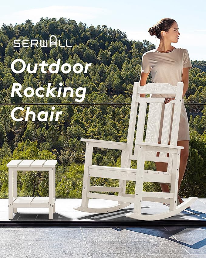 SERWALL Oversized Rocking Chair Set of 4 Outdoor, HDPE Outdoor Rocking Chair Set of 4, White