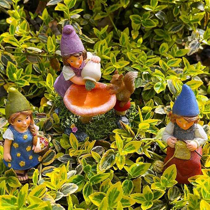 Mood Lab Miniature Garden Gnomes - Lady Gnomes Kit of 3 pcs - Figurines & Accessories Set - Outdoor or House Decor