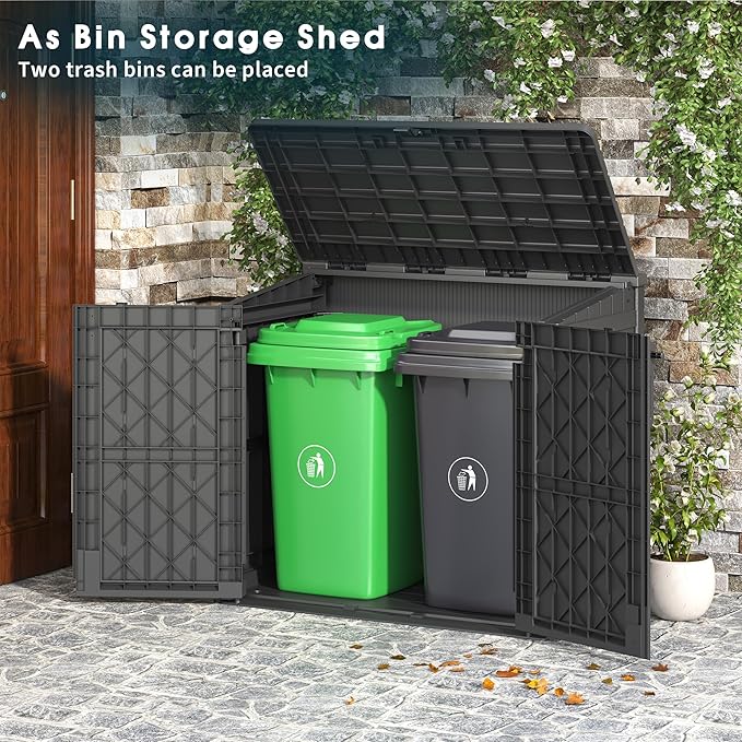KAMABOKO Outdoor Storage Cabinet 36 Cu.Ft Outdoor Trash Can Storage Shed Waterproof Horizontal Storage Shed Outdoor Storage for Backyard, Patio, Poolside (Black)