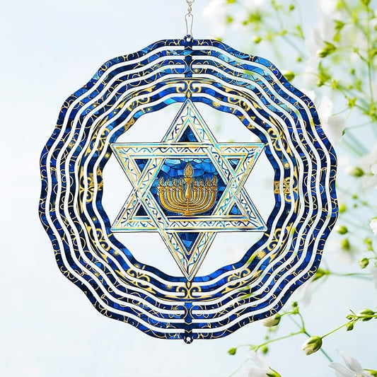 FLAGWIX Christmas Hanukkah Gifts for Women Men - Star of David 3D Stainless Steel Wind Spinners Outdoor 12in- Christmas Hanukkah Decorations, Hanging Wind Spinners Garden Decor, Religious Jewish Gifts