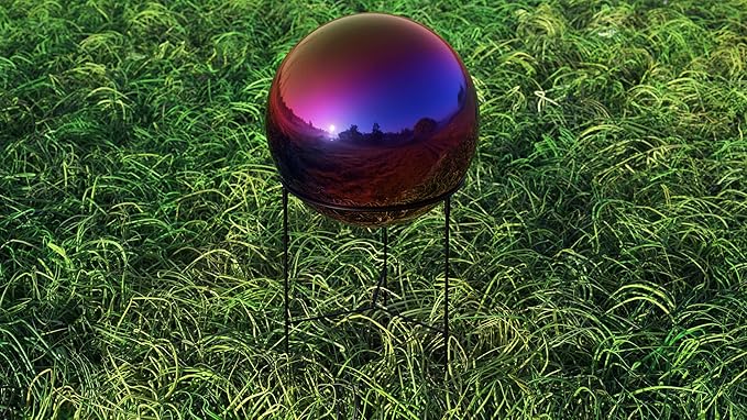 Lulu Decor, Rainbow Stainless Steel Gazing Mirror Ball Size 14 with Stand