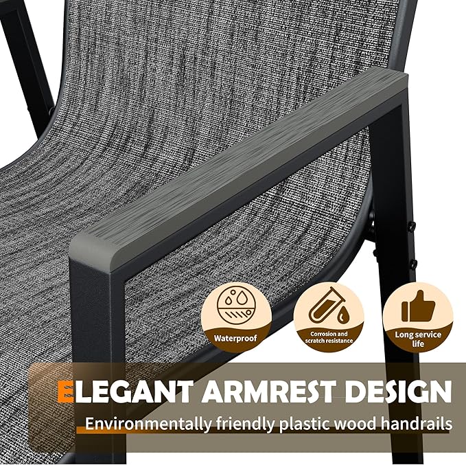 UDPATIO Patio Chairs Set of 6, Stackable Outdoor Chairs with All Weather Breathable Textilene, High Back Metal Frame for Lawn Garden Backyard Deck, Dark Grey