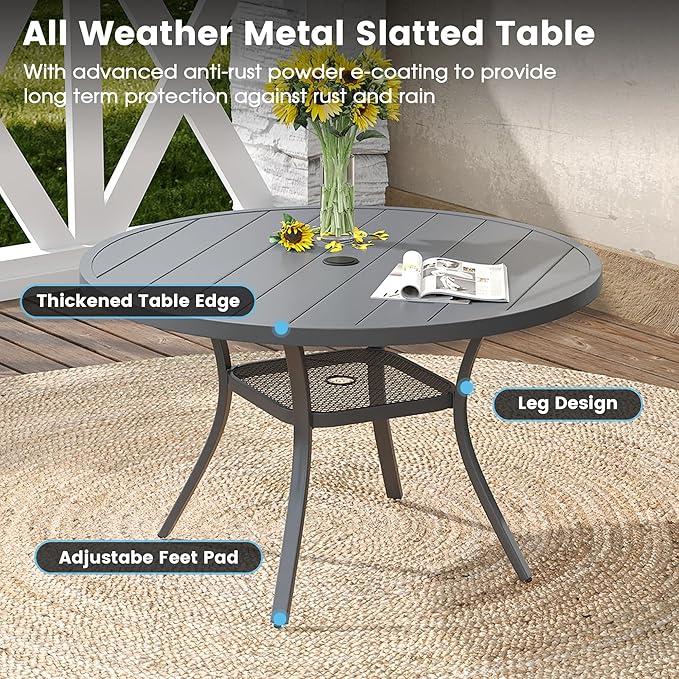 DIFY 5 Pieces Outdoor Patio Dining Set, 4 Grey Textilene Swivel Dining Chairs and 40.6" Grey Round Dining Table, Metal Outdoor Table and Chairs