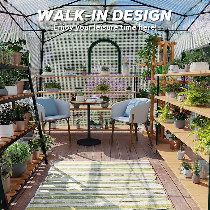8.7'x 6.6'x 7' Small Walk-in Greenhouse for Outside & Indoor with 2 Roll-up Zipper Doors, 4 Ventilated Mesh Windows, Patio Plant Gardening Greenhouse for Backyard