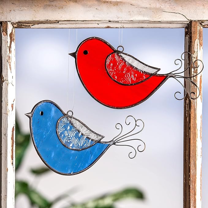 Blue Bird Ornament Sun Catcher Stained Glass Window Display ORN 310-2