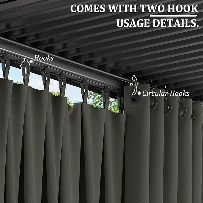 Gazebo Universal Replacement Privacy Curtain,12'×20' Gazebo Outdoor Waterproof Curtains, 4-Panels Sidewall Curtains with Double Zipper for Patio Canopy, Garden and Backyard (Curtain Only)