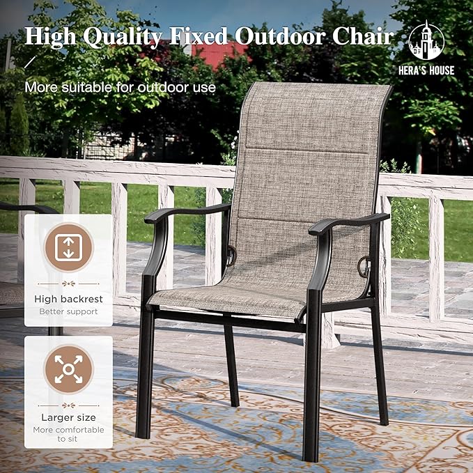 HERA'S HOUSE Premium Patio Dining Chair of 6, Rust Resistant Outdoor Chair with Textilene Padded Seat, Supports up to 350lbs with Comfort and Durability for Lawn Kitchen Garden Backyard