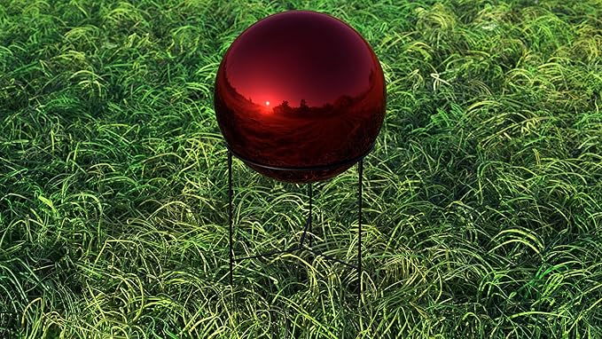 Lulu Decor, Red Stainless Steel Gazing Mirror Ball Size 12 with Stand