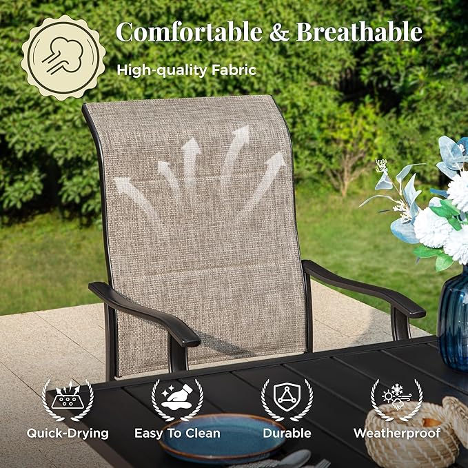 9 Pieces Patio Dining Set, Outdoor Table and Chairs, 8 x Textilene Swivel Dining Chairs and 61" Expandable Patio Dining Table, for Cozy Garden Settings, Grayish Brown