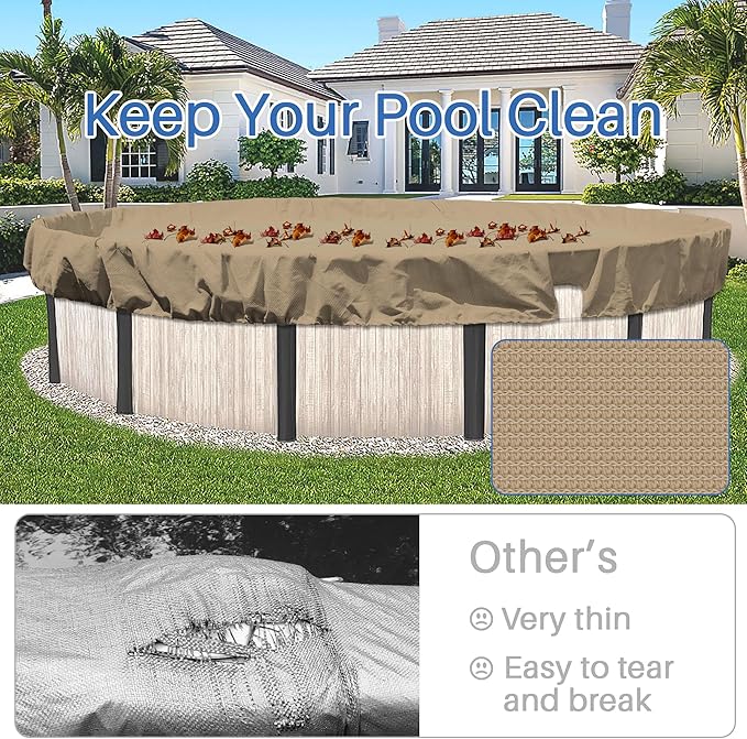 ECOOPTS 11 ft Round Pool Cover for Above Ground Pools, Swimming Pool Cover Protector Winter Safety Cover (Sand)