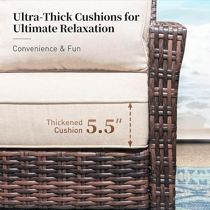 Patio Wicker Swivel Chairs Set of 2, Outdoor High Back Chairs with 5.5" Waterproof Cushions, Outdoor Furniture Set for Deck Porch and Yard, Peacock Blue