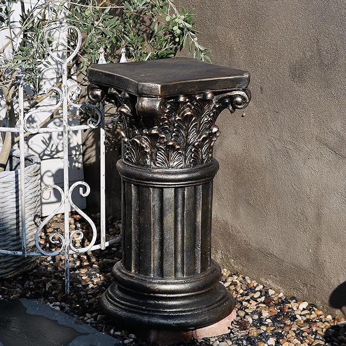 Decorative Roman Column Pedestal, Black Bronze, MGO Cement with Fiber, Classical Garden Pillar, Indoor Outdoor Decor, 23.6 inch Height, Wrap Foam Safely Delivered from Local Warehouse