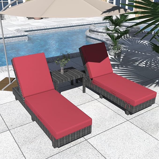 80 x 26in Chaise Lounge Cushions Outdoor Furniture Set of 2 Patio Pool Lounge Chair Cushions 4'' Waterproof Outdoor Double Weather Resistant Detachable Chaise Cushion(Burgundy)