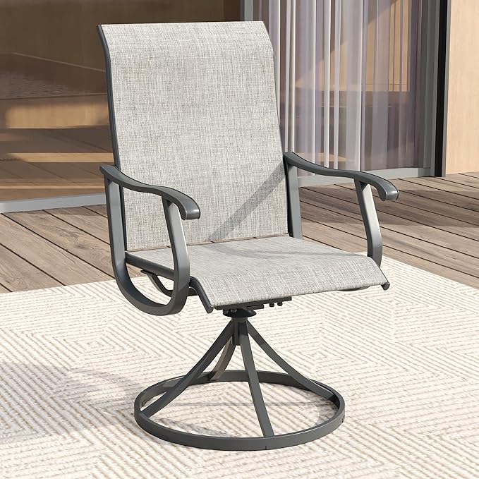 VICLLAX 5 Pieces Patio Dining Set for 4, Outdoor Furniture Set Includes 40.6" Square Outdoor Table and 4 Patio Swivel Chairs for Lawn Garden, Grey Wood Grain Tabletop and Grey Fabric