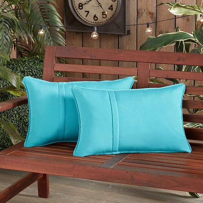 Greendale Home Fashions Sunbrella 21" x 14" Rectangle Outdoor Throw Pillow with Removable Cover (Set of 2), Canvas Aruba 2 Count