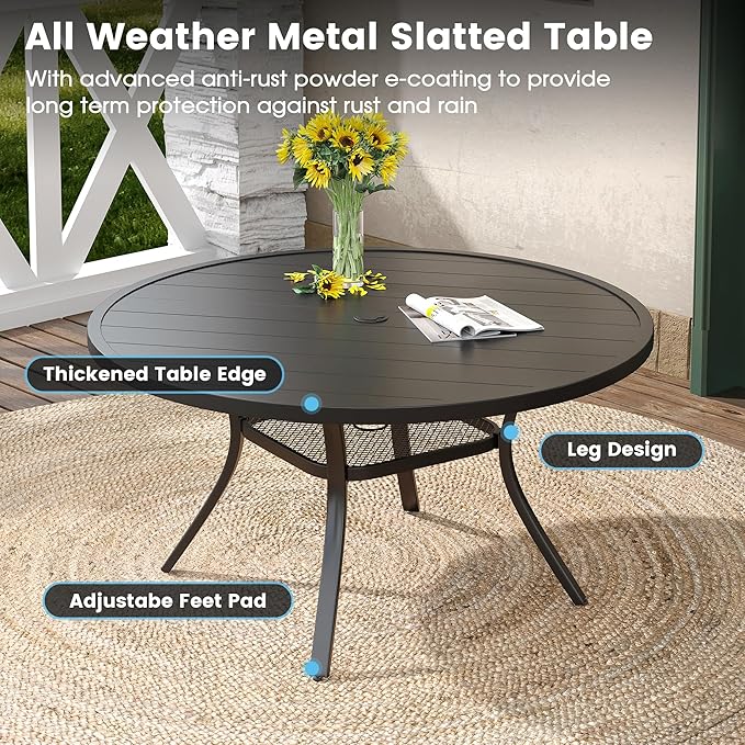 DIFY 7 Pieces Outdoor Patio Dining Set, 6 Dark Grey Textilene Swivel Dining Chairs and 47.2" Black Round Dining Table, Metal Outdoor Table and Chairs