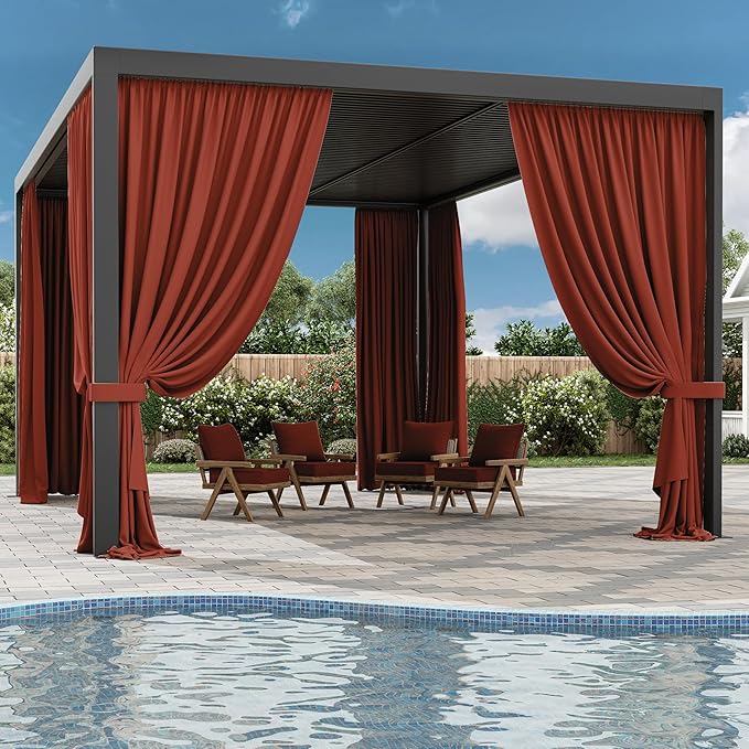 Gazebo Universal Replacement Privacy Curtain,12'×16' Gazebo Outdoor Waterproof Curtains, 4-Panels Sidewall Curtains with Double Zipper for Patio Canopy, Garden and Backyard (Curtain Only)