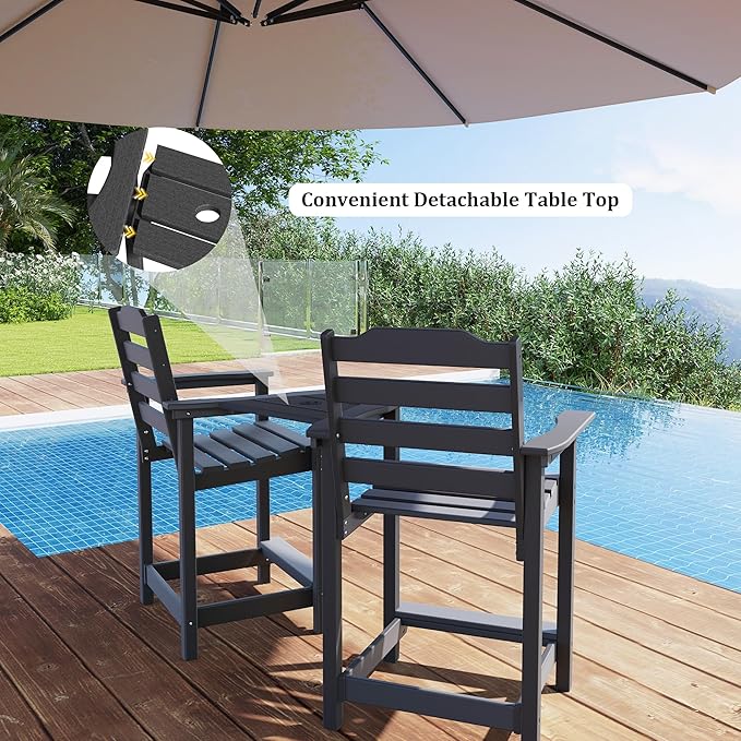 OTSUN Tall Adirondack Chairs Set of 6 with Connecting Tray, 24 inches HDPE Bar Height Outdoor Chairs, All Weather Resistant for Balcony, Porch, Kitchen (6 PCS, Black)